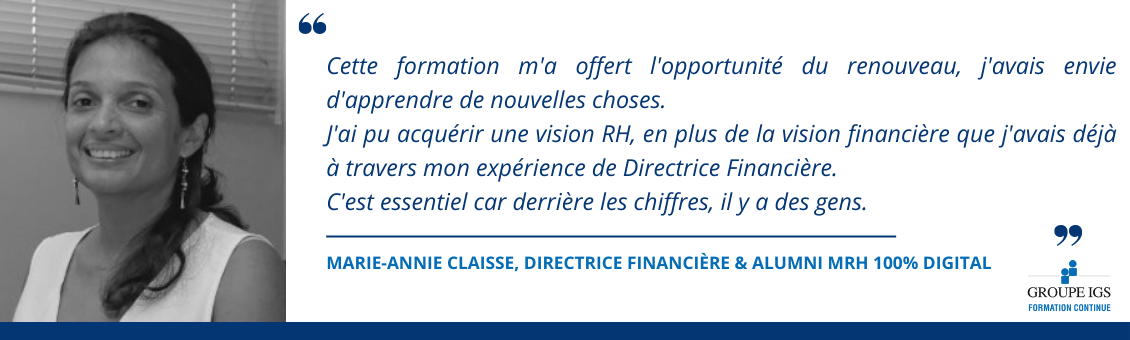 Marie-Annie Claisse, directrice financière & alumni mrh 100% digital